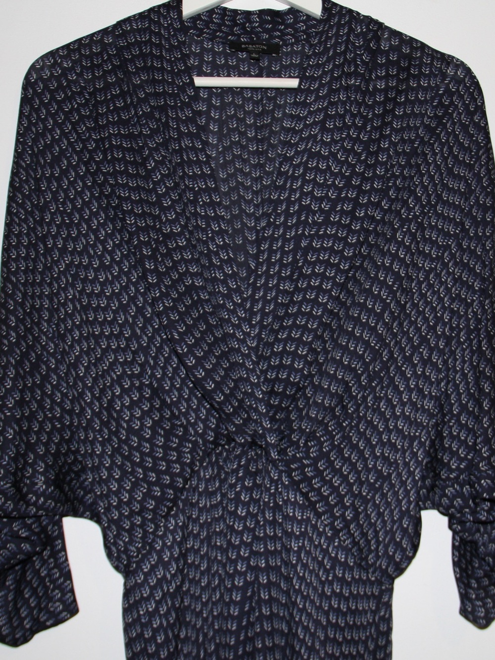 Babaton Silk Navy Patterned V-Neck Women's Dress Size L